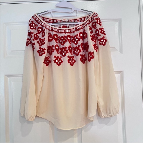 Tory Burch Layla Silk Embroidered Sequin Blouse Cream 6 - Picture 8 of 15